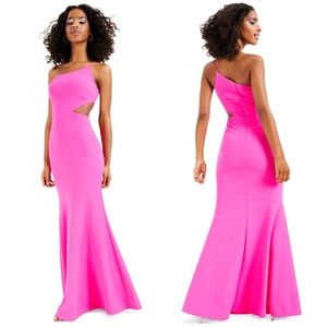 NEW BETSY & ADAM Neon HOT PINK One Shoulder SIDE CUTOUT Evening Dress GOWN 2